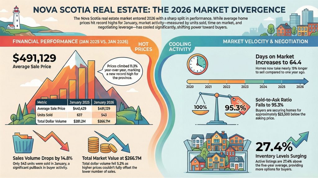 Nova Scotia Real Estate Market Stats, January 2026: Prices Climb 11.3% as Sales Volume and Market Pace Cool Significantly